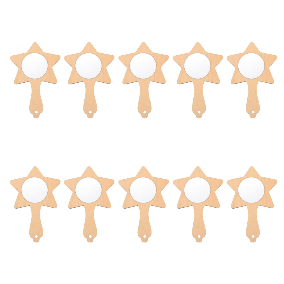 10pcs Creative DIY Wooden Mirror Unfinished Wood Handheld Mirror Craft Mirror for Kids Projects Childrens Crafts Activities