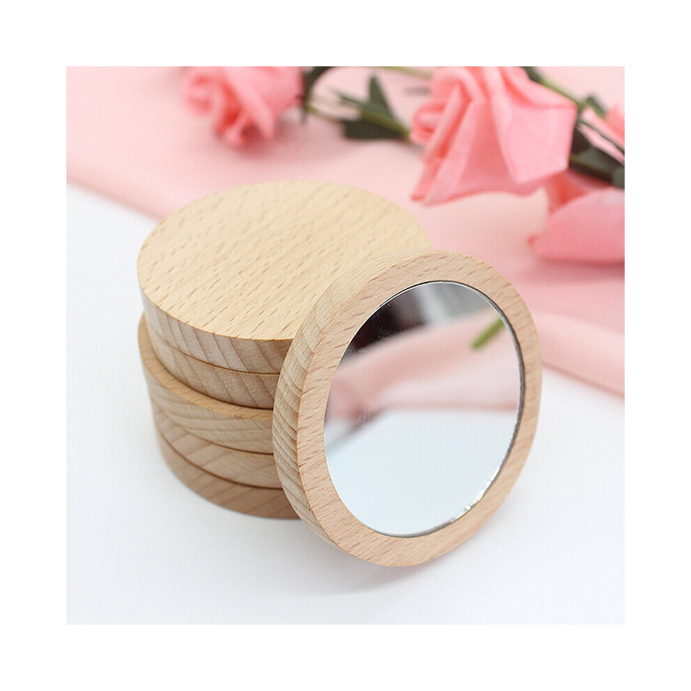 10Pcs Wooden Portable Mirror Mini Small Makeup Mirror Female Hand-held Beauty Makeup Mirror Small Round Mirrors