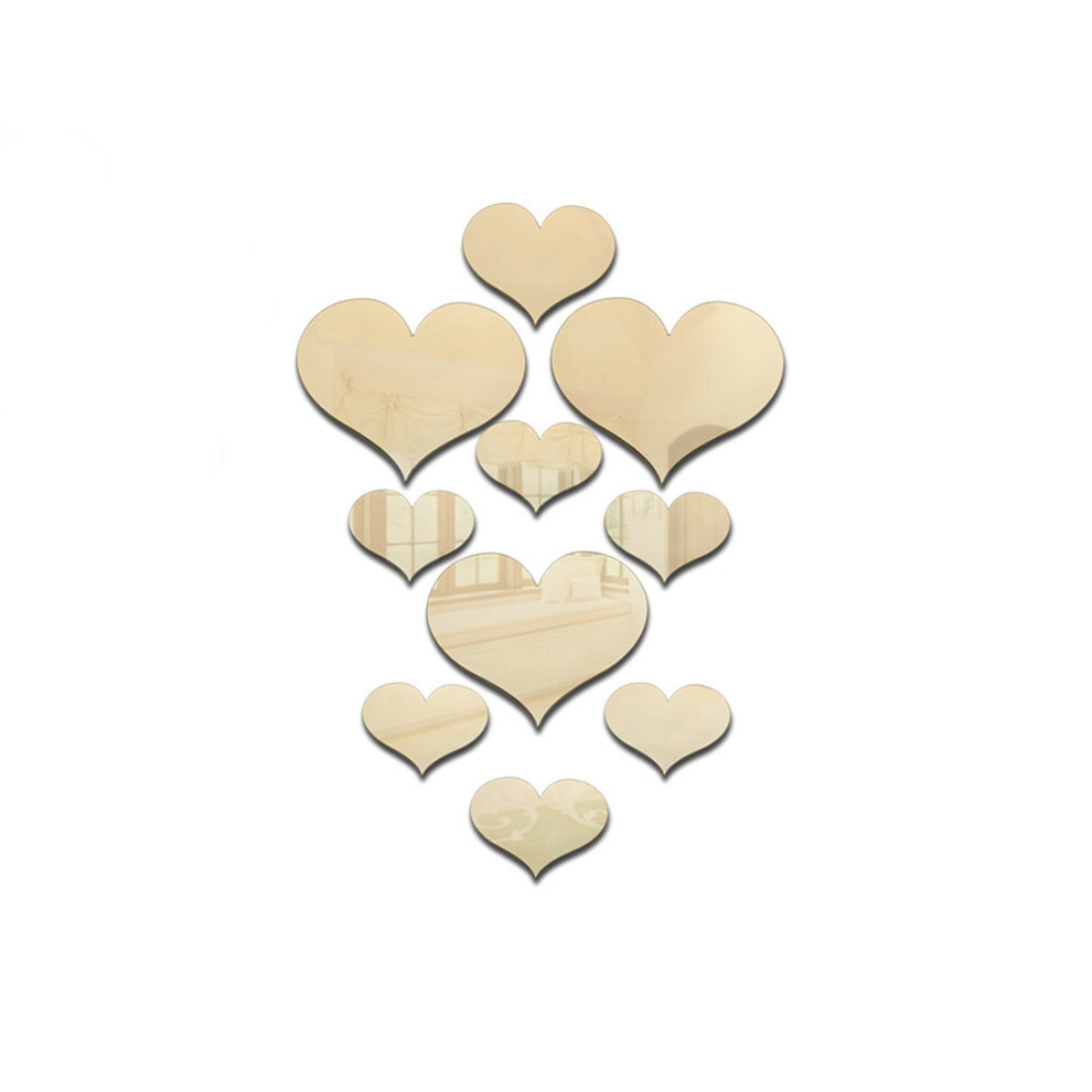 10Pcs/Set Durable Love Heart Stickers Wall Sticker Mirror Mural 3D Decal DIY Decorative Removable Paster Home Decoration