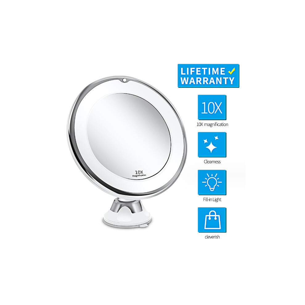 10X Magnifying LED Lighted Makeup Mirror with Dimmable True Natural Light - USB & Battery, 20cm Wide, Chrome (Luna)