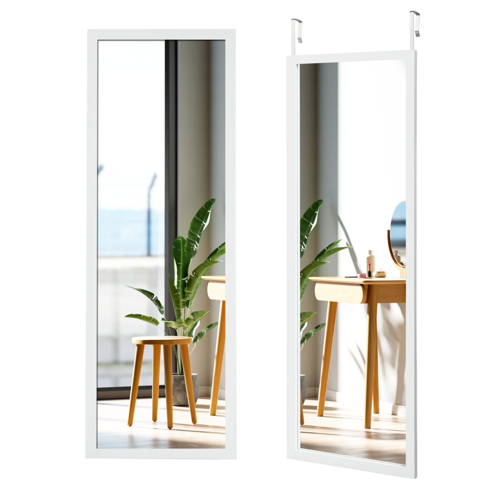 120 x 37cm Full Length Mirror Over the Door Wall Mirror w/ Hanging Hooks