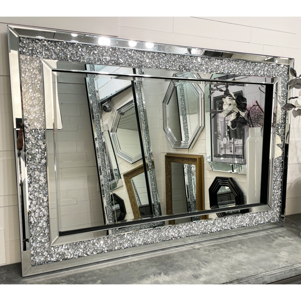 (120cm x 80cm) Large Glitzy Diamond Gatsby Crystal Diamond Wall Mirror PREMIUM QUALITY - Fabulous Mirrors - Choose your size