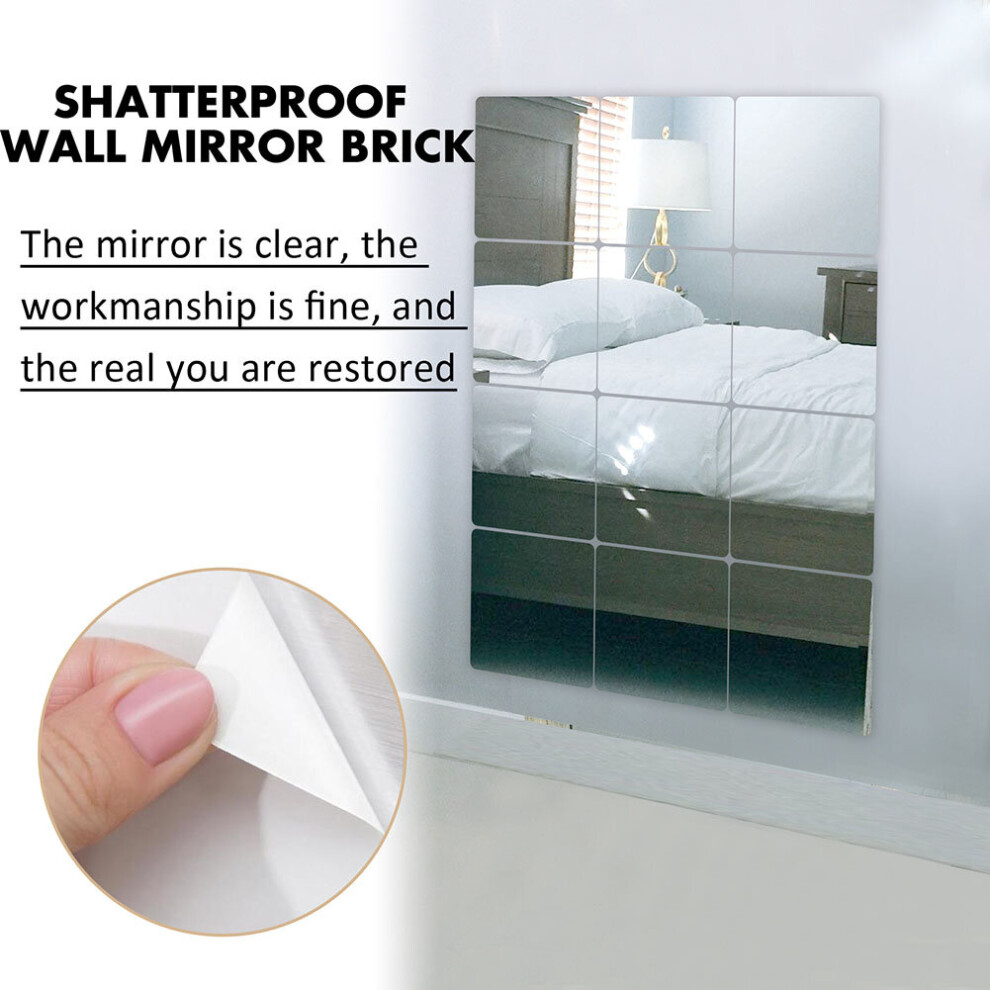 12pcs Acrylic Mirror DIY Self Adhesive Wall Sticker Body Mirror for Living Room