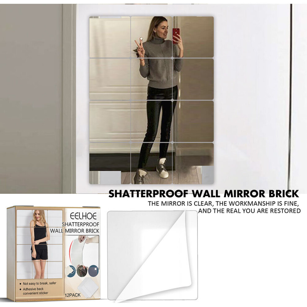 12pcs Acrylic Mirror DIY Self Adhesive Wall Sticker Full Body Mirror Anti-fall