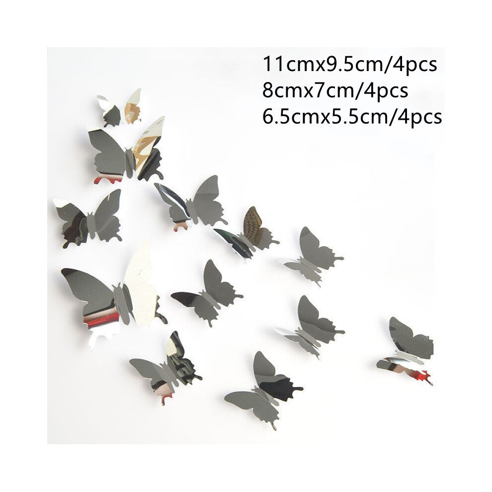 12Pcs Butterfly Removable Mirror Sticker Wall Sticker DIY Self Adhesive Home Room Art Background Decor Room Decor
