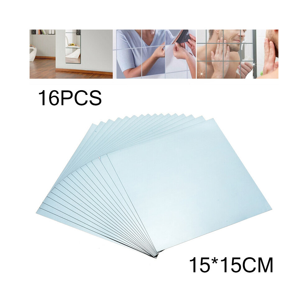 15x15cm Square Mirror Wall Sticker Self Adhesive Mirror Stickers Decal On Wall Bathroom Wall Tile Decorative Mirrors 16pcs