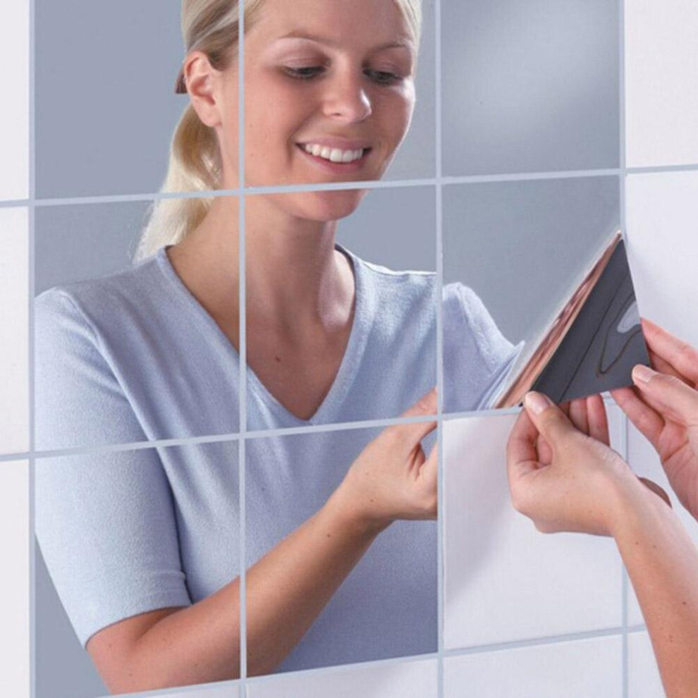 16Pcs Mirror Wall Stickers DIY Self-adhesive 3D Mirror Stickers for Bathroom Squares Decal Home Decoration PET *