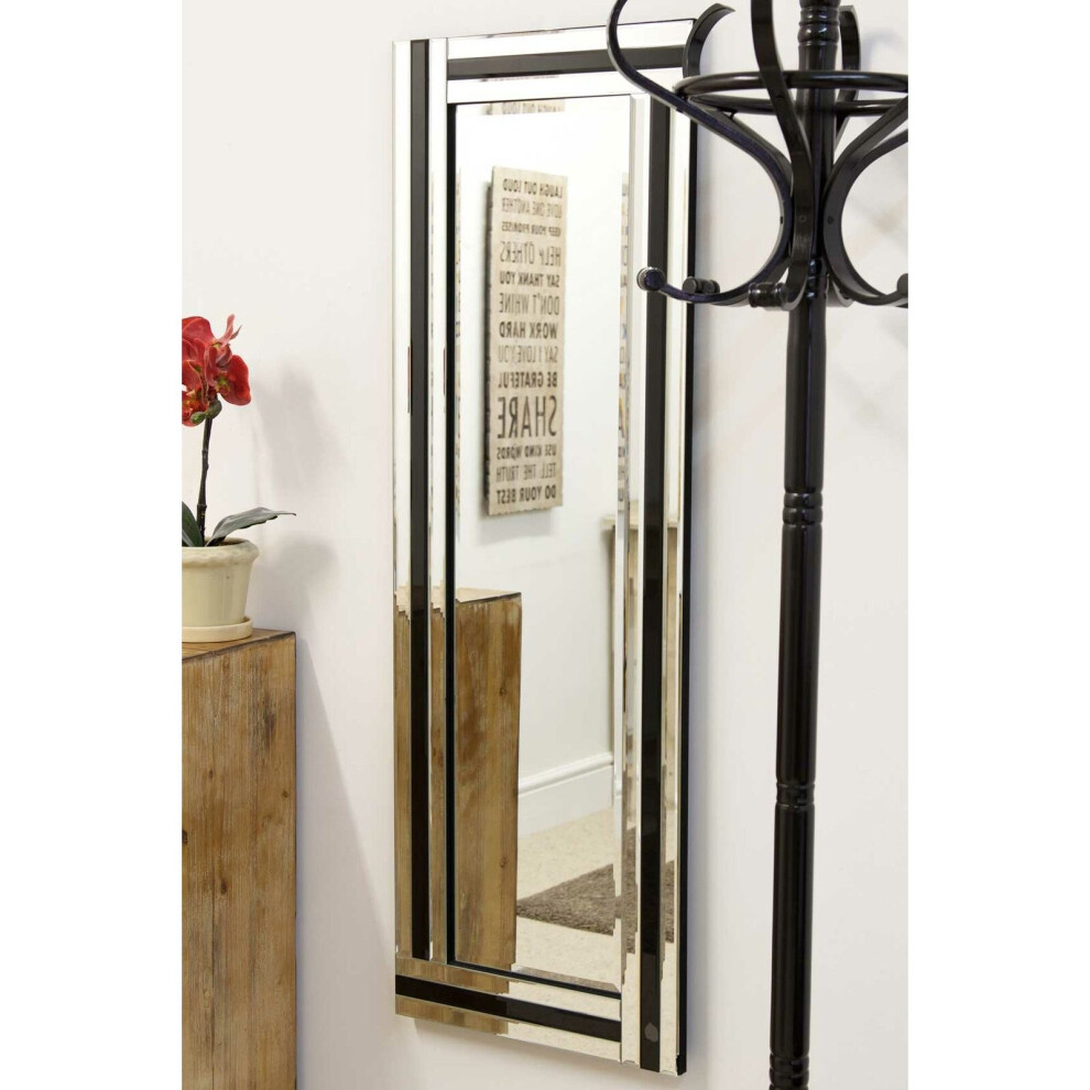(174 x 85 CM) Large Modern Black And Silver Art Deco All Glass Venetian Long Mirror