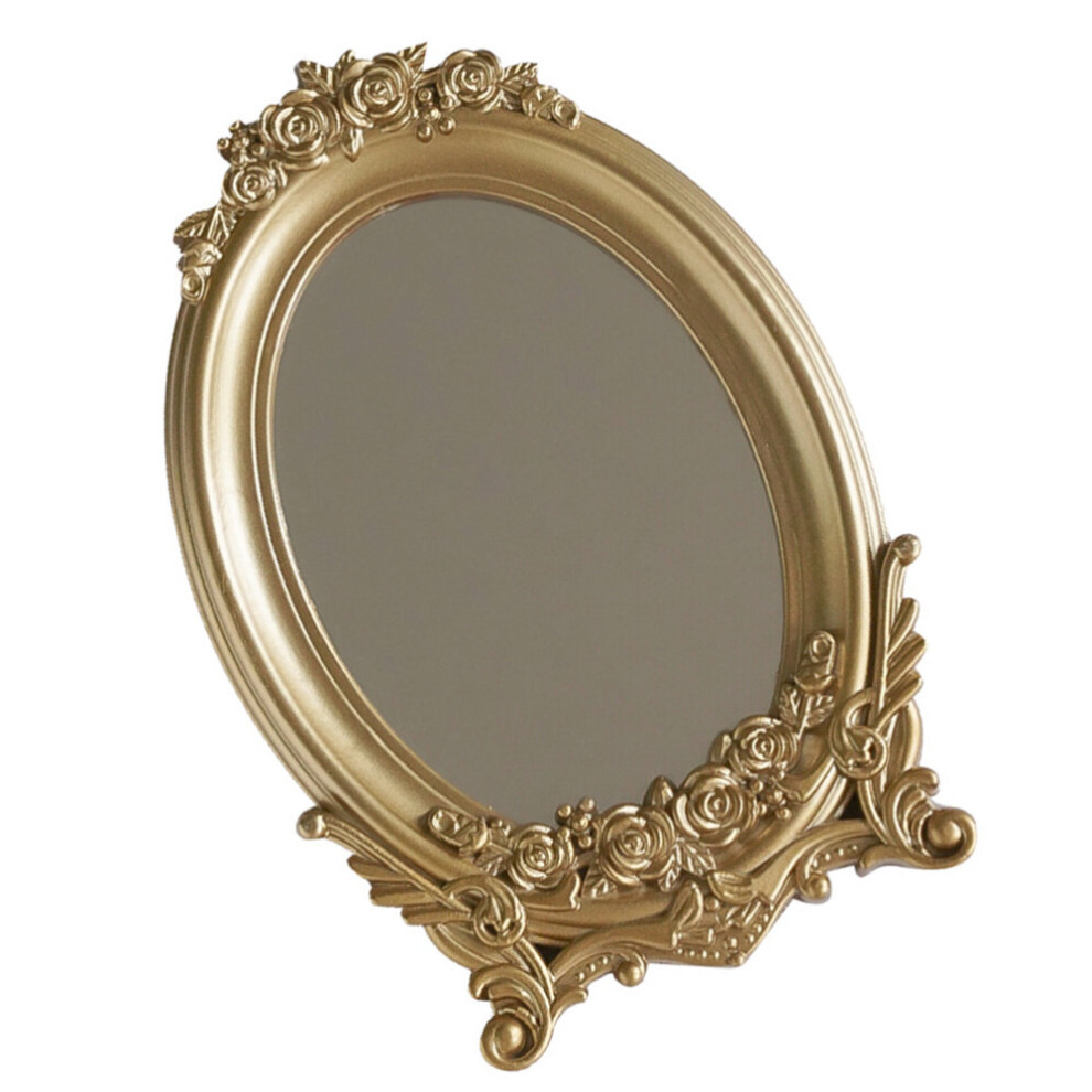 1Pc Decorative Mirror Household Mirror Tray Vintage Storage Mirror (Golden) - Image 3