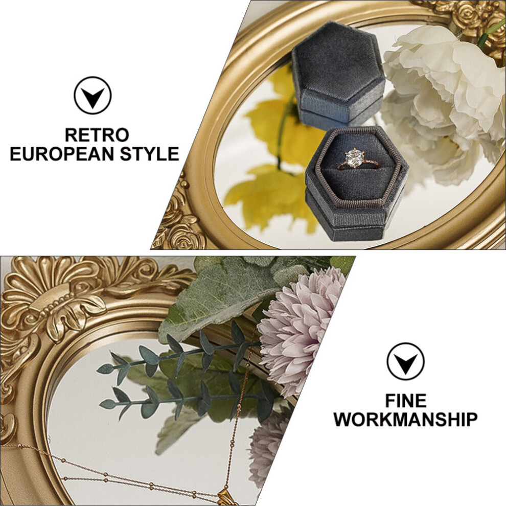 1Pc Decorative Mirror Household Mirror Tray Vintage Storage Mirror (Golden) - Image 4