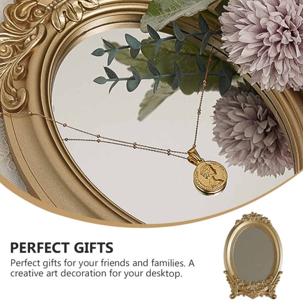 1Pc Decorative Mirror Household Mirror Tray Vintage Storage Mirror (Golden) - Image 5