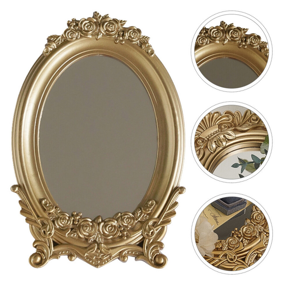 1Pc Decorative Mirror Household Mirror Tray Vintage Storage Mirror (Golden)