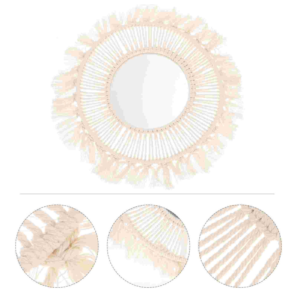 1Pc Macrame Mirror Bohemian Style Mirror Hand-woven Adornment Decorative Mirror for Decor Bedroom Home Hotel