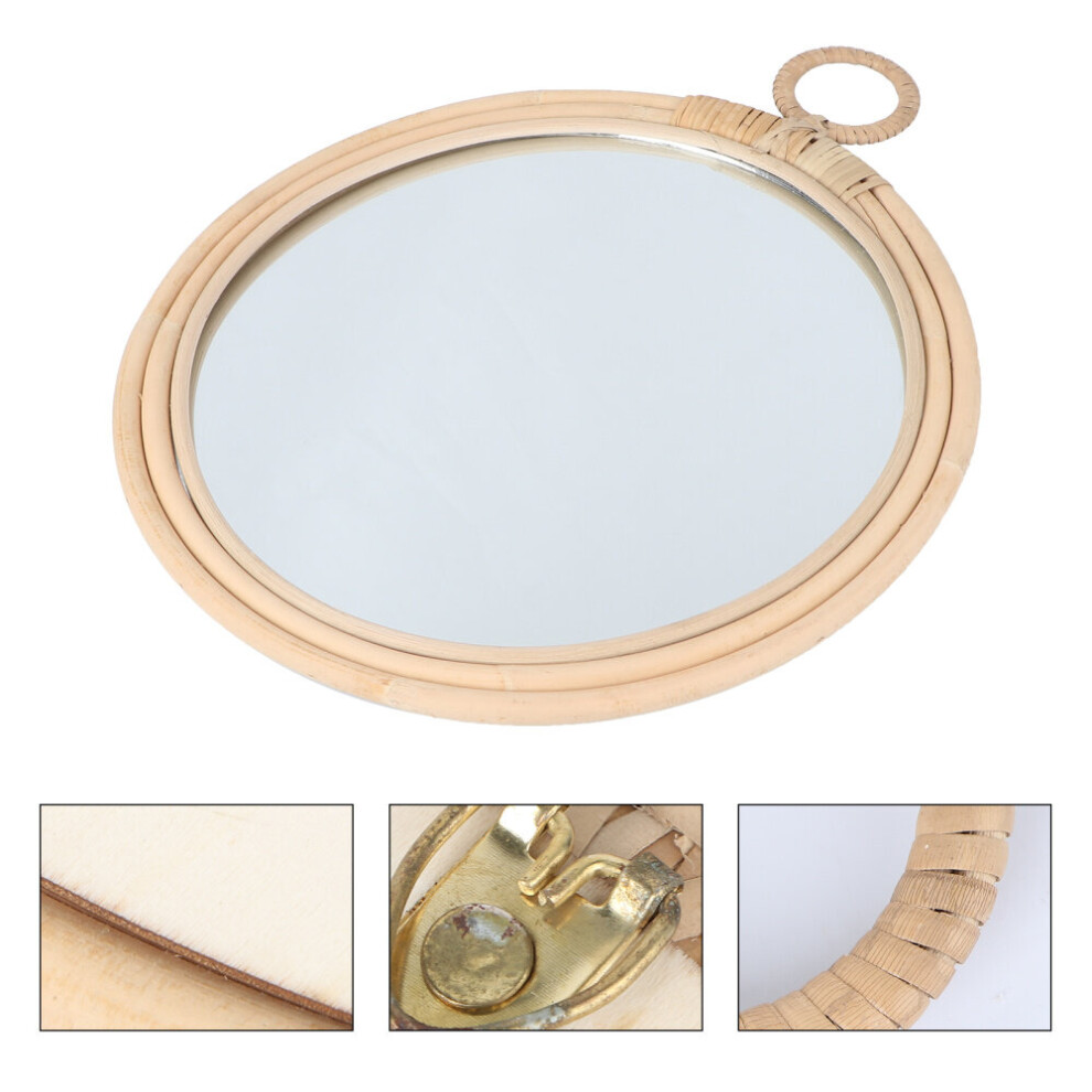 1PC Willow Woven Ornamental Mirror Rattan Woven Mirror Hanging Mirror (Khaki)