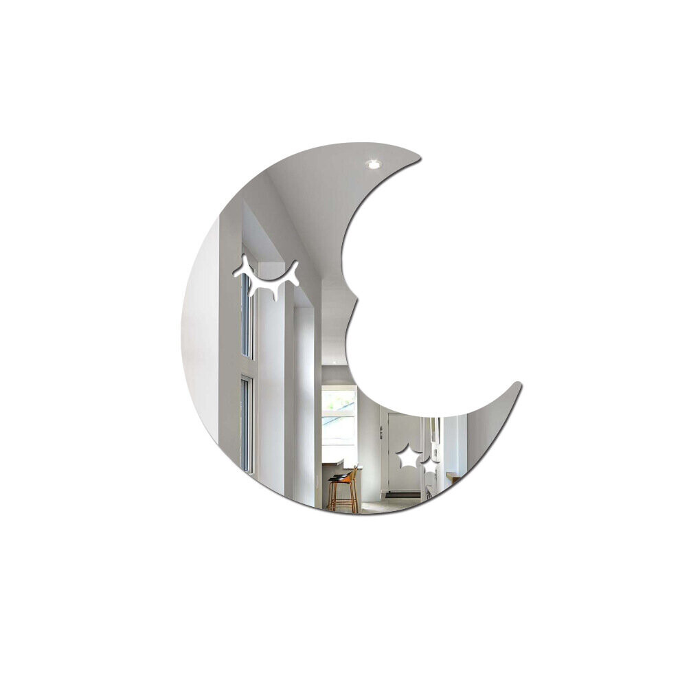 1pc Wooden Acrylic Moon Shape Hanging Mirror Lovely Art Decorative Makeup Dressing Mirror Children Room Home Ornaments Decor