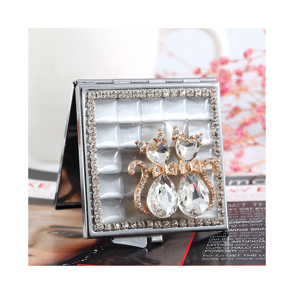2 sides,mini beauty makeup compact pocket mirror,wedding party bridesmaid girl present,bling crystal couple cat