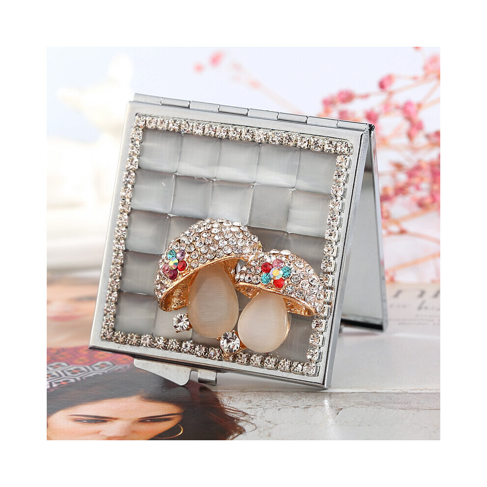 2 sides,mini beauty makeup compact pocket mirror,wedding party bridesmaid girl present,bling crystal mushroom