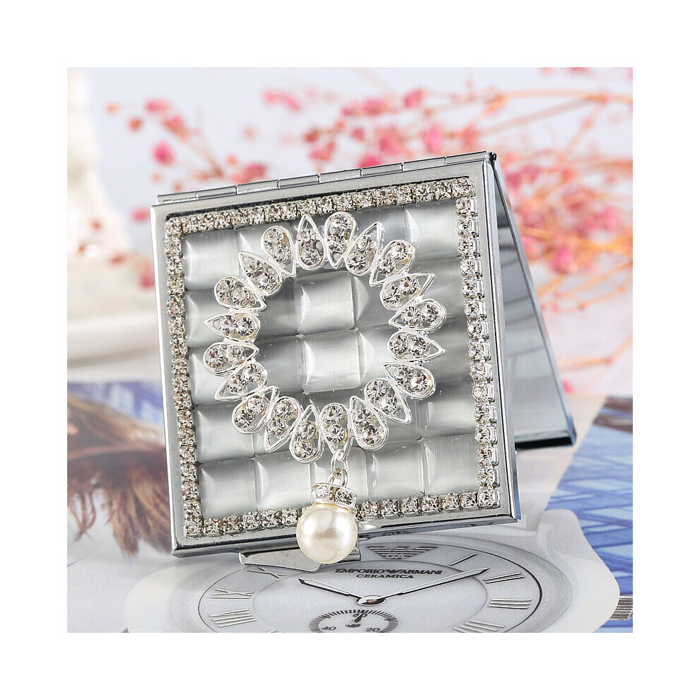 2 sides,mini beauty makeup compact pocket mirror,wedding party bridesmaid present,bling crystal sunflower tassel