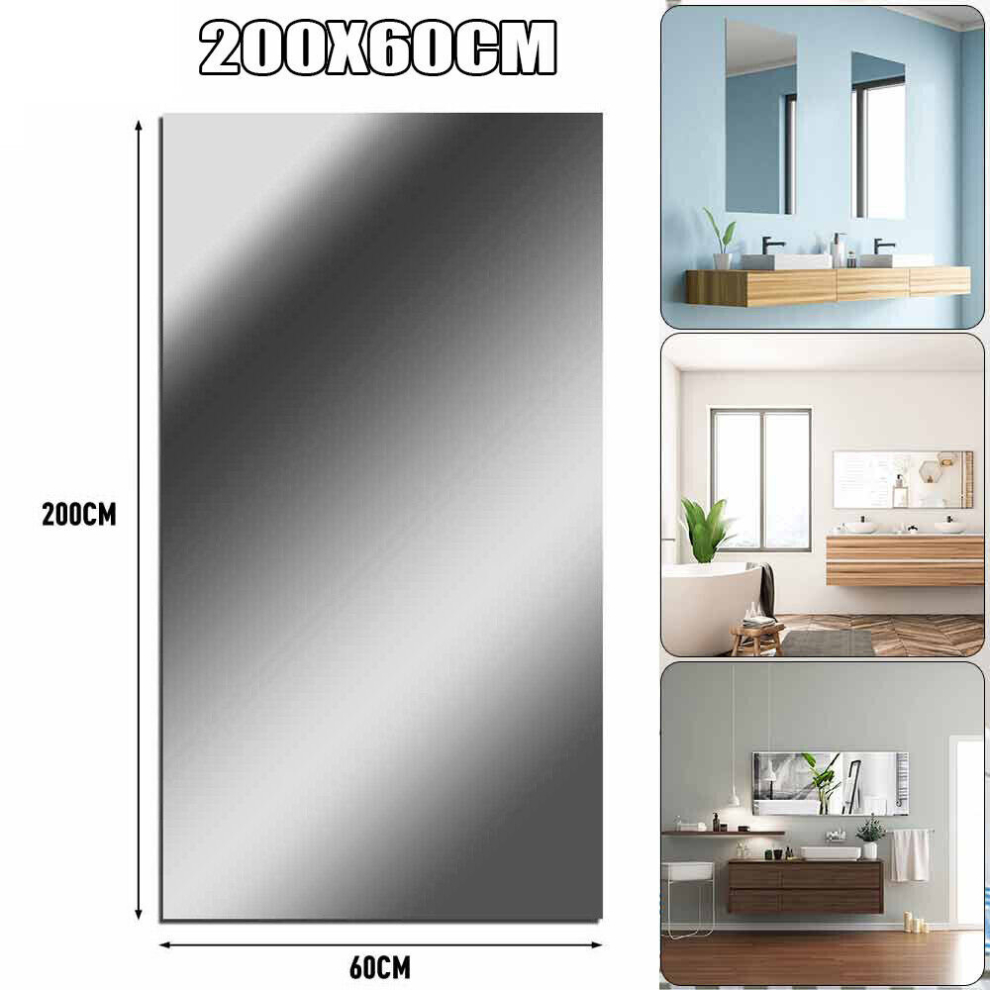 200 x 60cm Mirror Wall Sticker Roll Self Adhesive Stick Room Film Decor Bathroom
