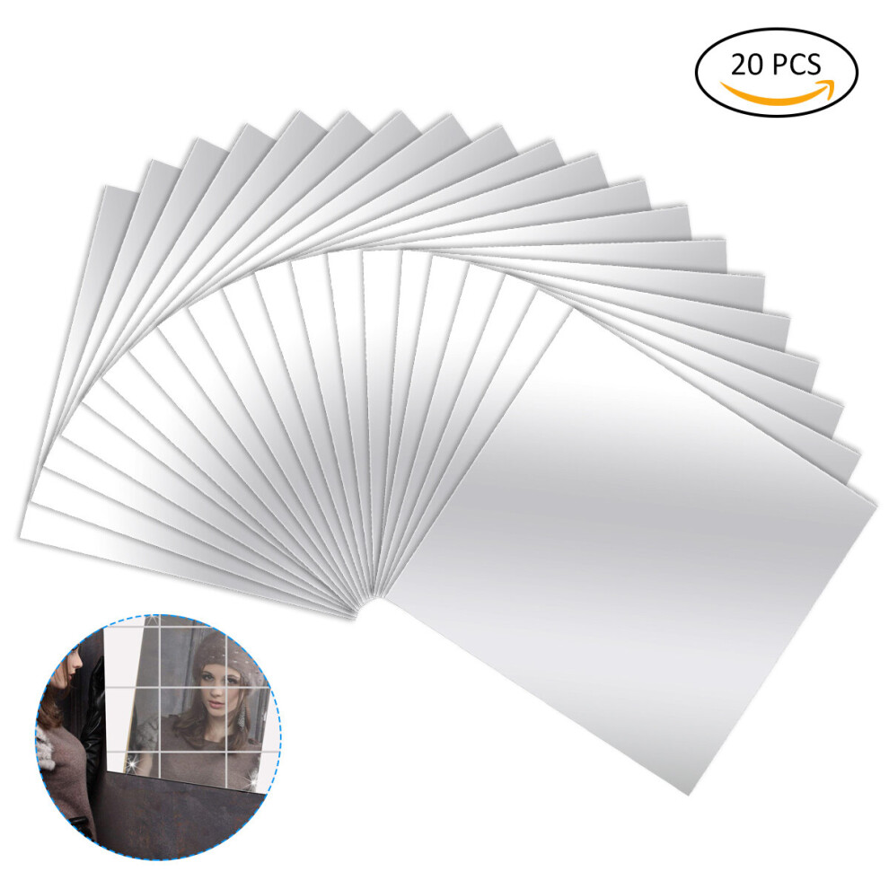 20pcs Mirror Sticker Decorative Self-adhesive Wall Mirror Waterproof Home Office Bathroom Decorative Wallpaper 15x15cm