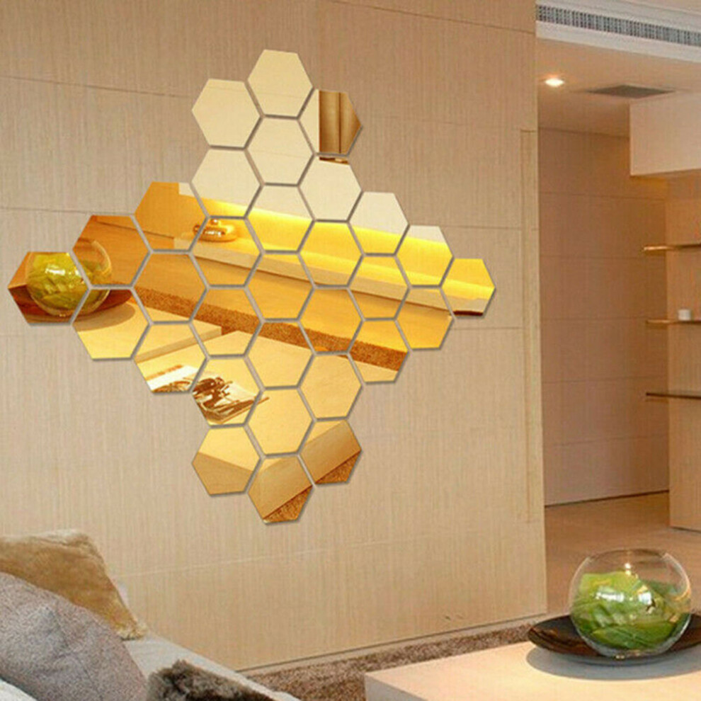 24Pcs 3D Mirror Hexagonal Wall Stickers Restaurant Aisle Floor Personality Decorative Mirror Paste Living Room Decals Decor DIY
