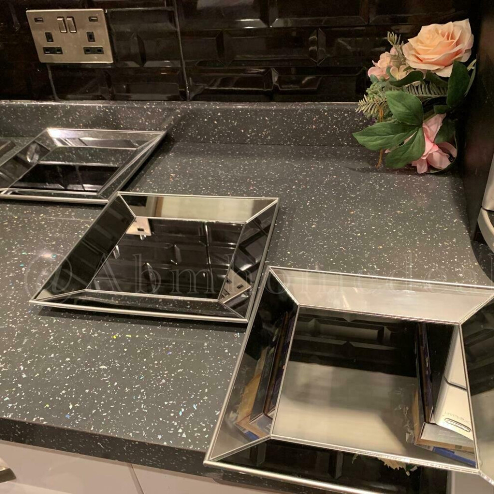 25 cm Set of 3 Contemporary Square Silver mirror Decorative Wall Bevelled Mirror