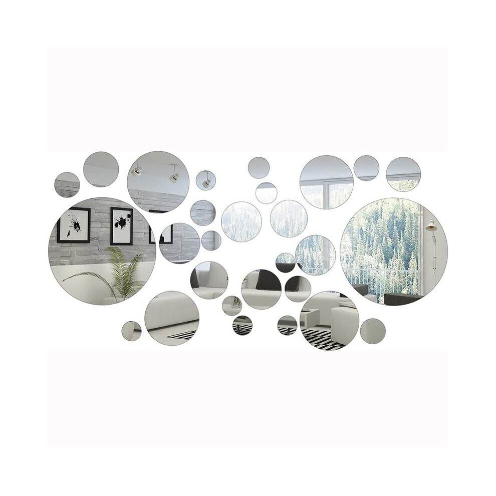 28 Pcs Removable 3D Acrylic Mirror Sticker Adhesive Round Circle Mirror Tiles Decals for Home Living Room Bedroom Decor
