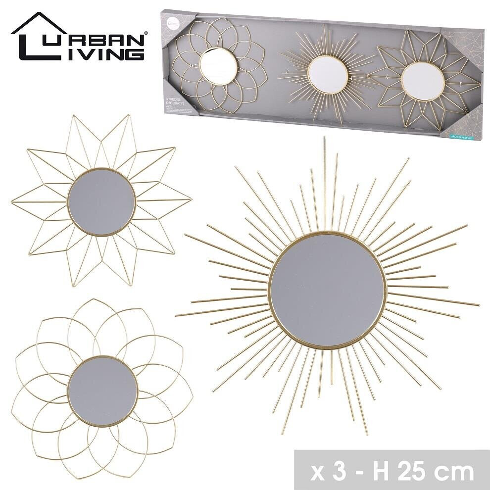 3 Round Wall Mounted Hand Made Metal Gold Framed Mirror