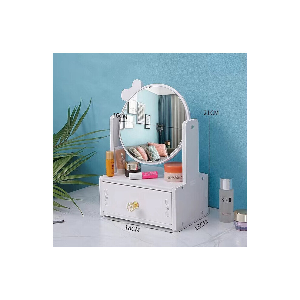 360? Rotating Makeup Mirror Portable Girls Dormitory Desktop Dressing Mirror Bedroom Room Decoration Cosmetics Storage Box Shelf