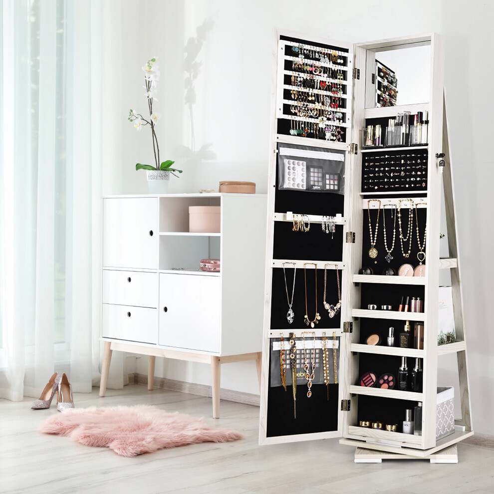 360 Rotating Mirrored Jewelry Cabinet Free Standing Jewelry Armoire