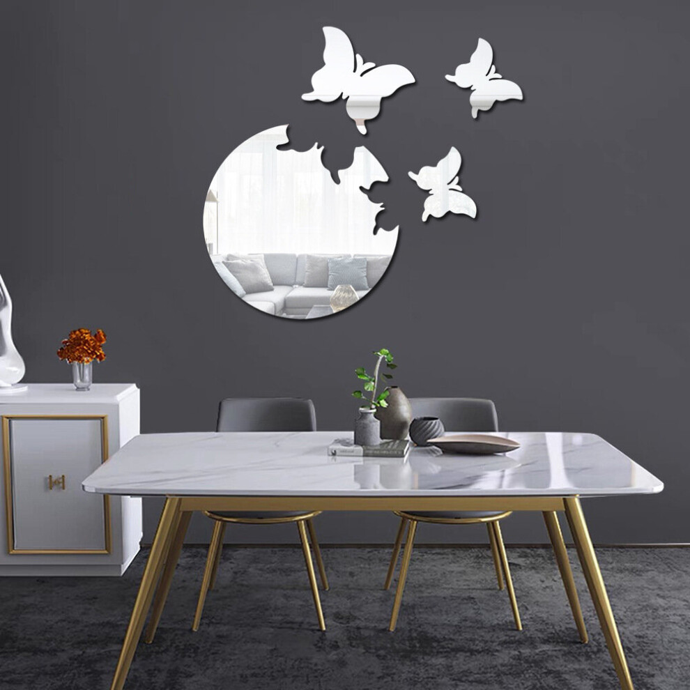 3D Acrylic Mirror Silver Butterfly Wall Decor Stickers Decals Removable Mural Mirrors Home Living Room Bedroom Decoration Art