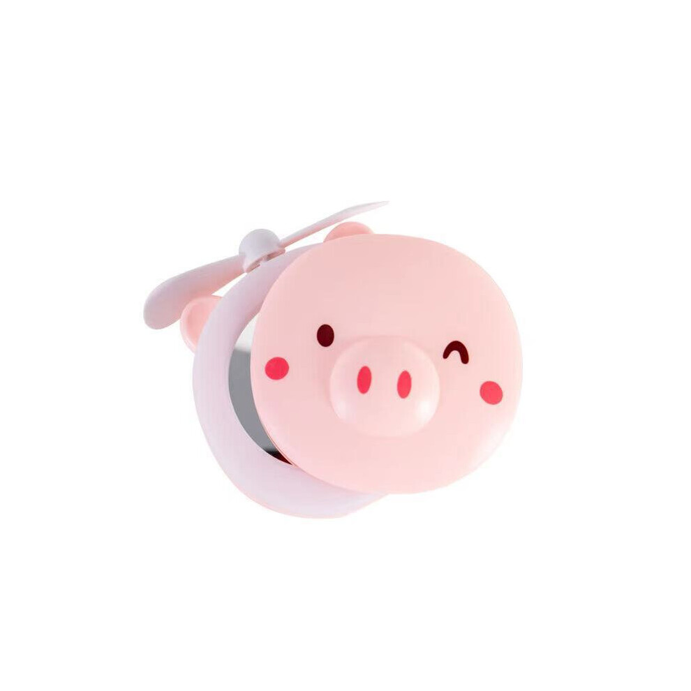 3in1 USB Rechargeable Cartoon Piggy Mini Cosmetic Mirror Compact Portable Pocket Makeup Mirrors Cooling Fan Light Handheld