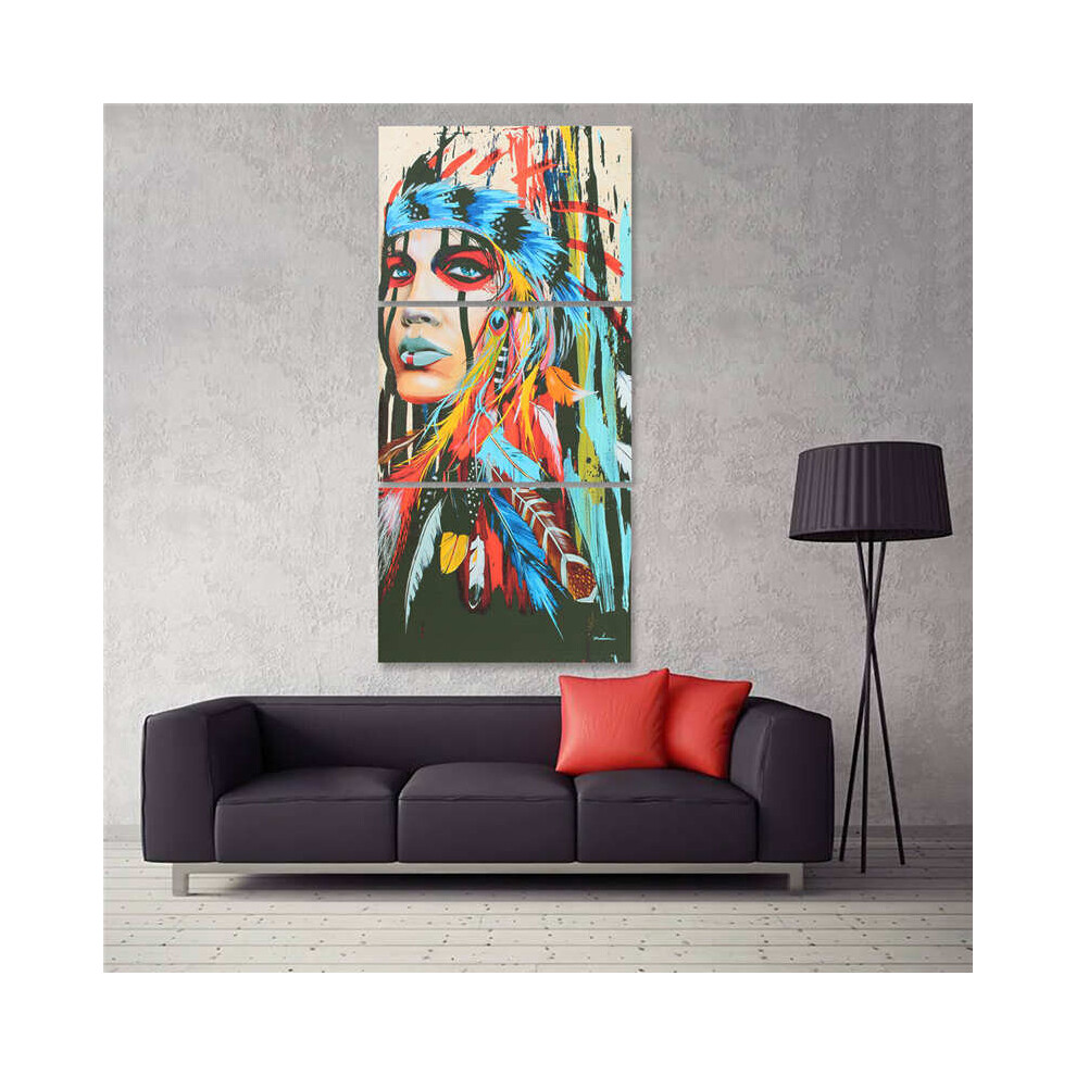 3Pcs/Set Indian Woman Canvas Feather Painting Decorative Mirrors Print Picture Home Wall Modern Art Colorful Decor - Image 2