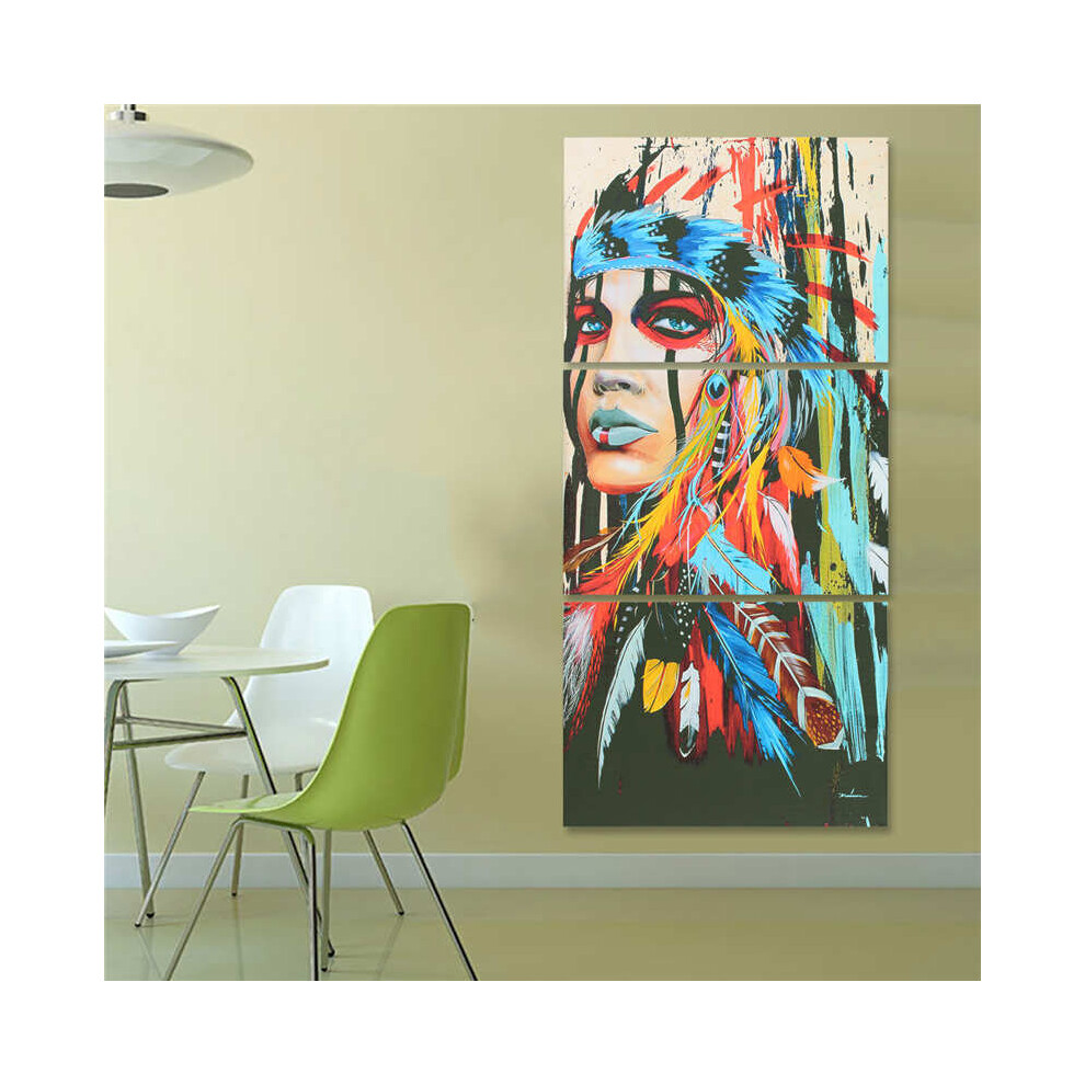 3Pcs/Set Indian Woman Canvas Feather Painting Decorative Mirrors Print Picture Home Wall Modern Art Colorful Decor - Image 4