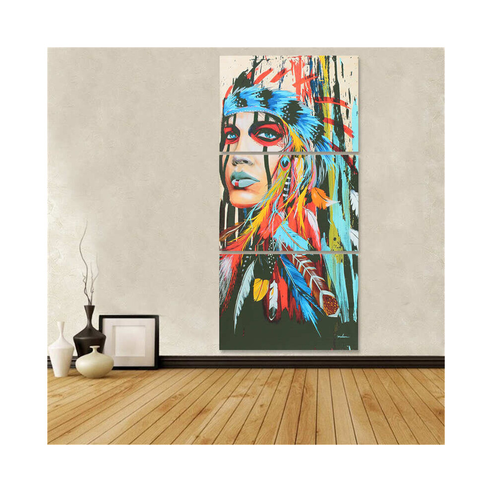 3Pcs/Set Indian Woman Canvas Feather Painting Decorative Mirrors Print Picture Home Wall Modern Art Colorful Decor