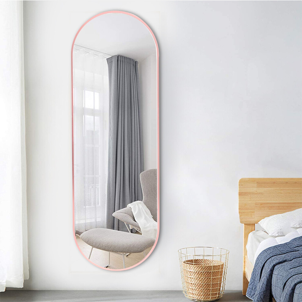 40 x 150 cm Modern Oval Metal Full Length Wall Mirror Rose Gold