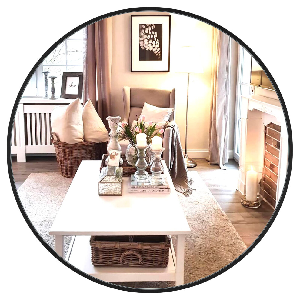 (40CM) Dripex Round Wall Mirror: Stylish Home Decor,Black