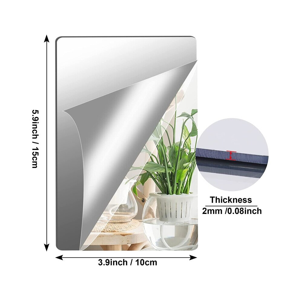 4pcs Acrylic Mirror Sheets Flexible Non Glass Mirror Tiles with 16pcs Self Adhesive Stickers for Home Wall Decor