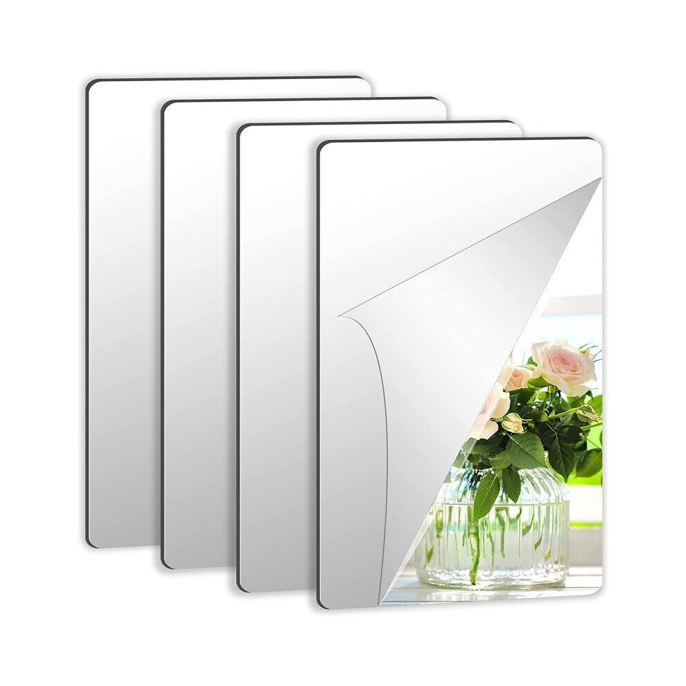 4pcs Acrylic Mirror Sheets Flexible Non Glass with 16pcs Self Adhesive Stickers
