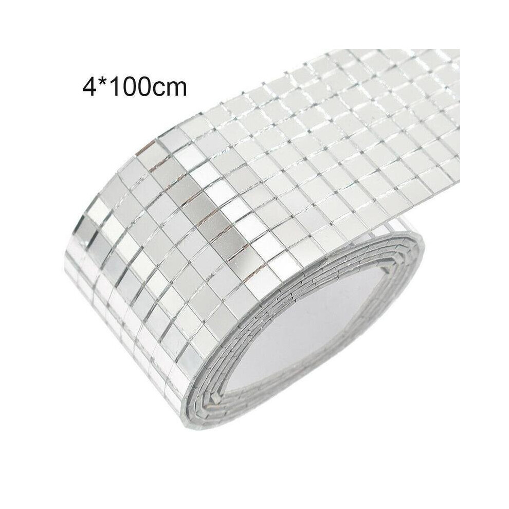 4x100cm Self-adhesive Mini Square Mirror Mosaic Glass For Diy Crafts Party Home Decoration Silver Glass Tiles