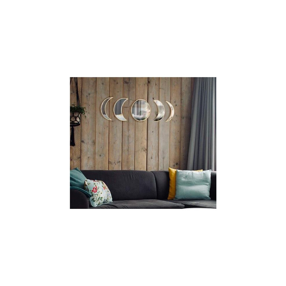 5 PCS Wooden Acrylic Moon Wall Decorative Mirror Moon Cycle Variation Decorative Wall Mirror Creative Bohemian Mirror