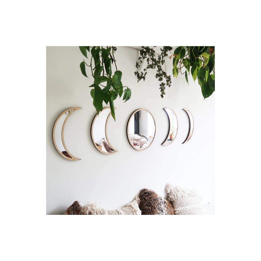 5 Piece Wooden Acrylic Moon Mirror Moon Cycle Variation Decorative Wall Mirror Creative Bohemian Mirror