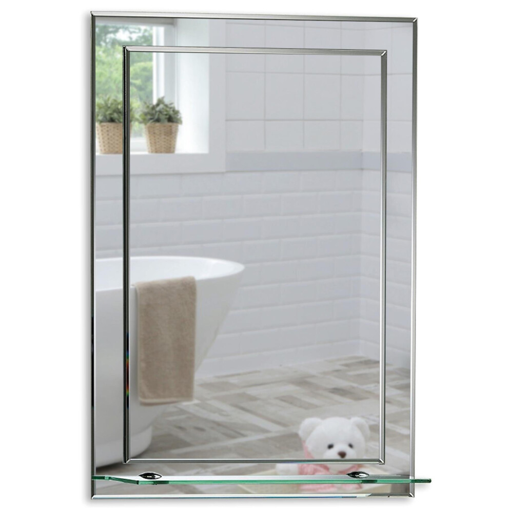 (50cm x 40cm) MOOD Rectangular Wall Mounted Bathroom Mirror, Double Layered with Shelf