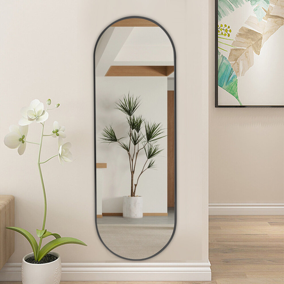 (50x150cm, Black) Modern Oval Metal Frame Full Length Wall Mirror