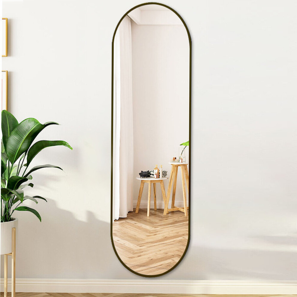 (50x160cm, Black) Modern Oval Metal Frame Full Length Wall Mirror
