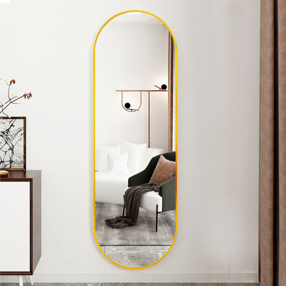 (50x160cm, Gold) Modern Oval Metal Frame Full Length Wall Mirror