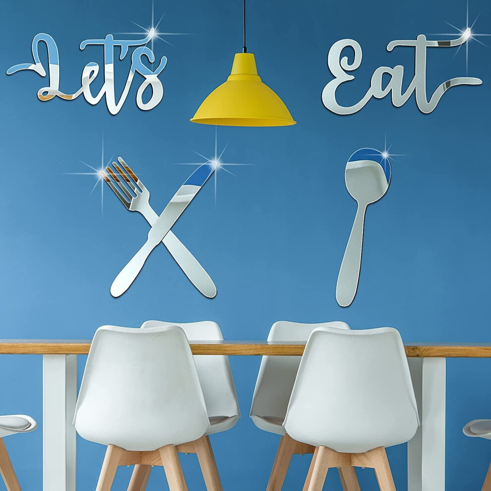 5pcs Fork Spoon 3D Bathroom Home Decor Acrylic Wall DIY Mirror Lrregular Reflective Mirror Living Decoration Salon Sticker