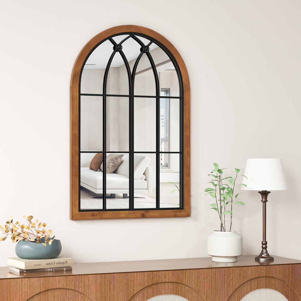 60 x 90cm Wall Mounted Mirror Arched Window Frame Mirror Decor W/ Back Board