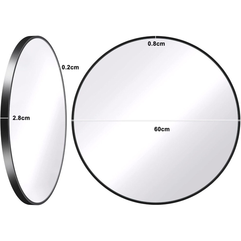(60CM) Dripex Round Wall Mirror: Stylish Home Decor,Black