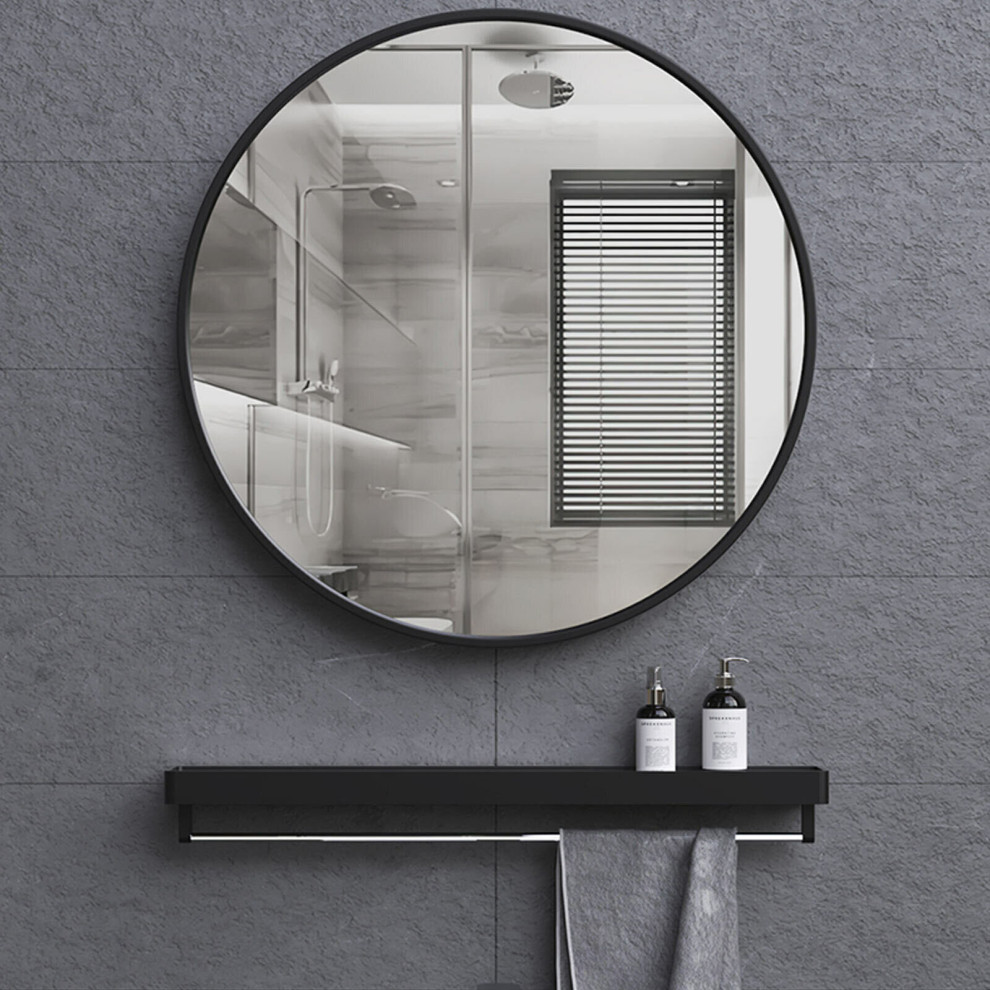 60cm Large Round Wall Mirror Brushed Black Metal Frame